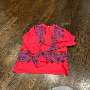 J. Crew Vibrant Red Top with Navy Detailing